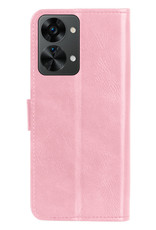 Nomfy Hoesje Geschikt voor OnePlus Nord 2T Hoes Bookcase Flipcase Book Cover Met Screenprotector - Hoes Geschikt voor OnePlus Nord 2T Hoesje Book Case - Lichtroze
