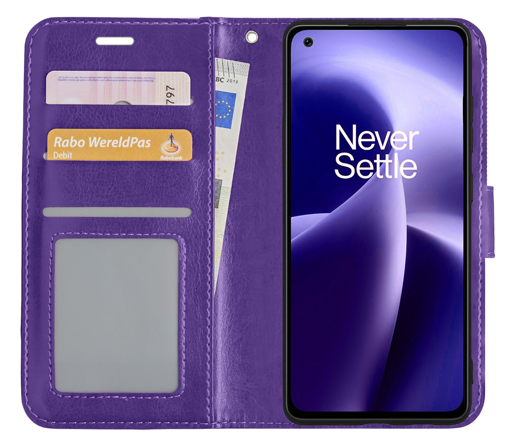 Nomfy Hoesje Geschikt voor OnePlus Nord 2T Hoes Bookcase Flipcase Book Cover Met Screenprotector - Hoes Geschikt voor OnePlus Nord 2T Hoesje Book Case - Paars