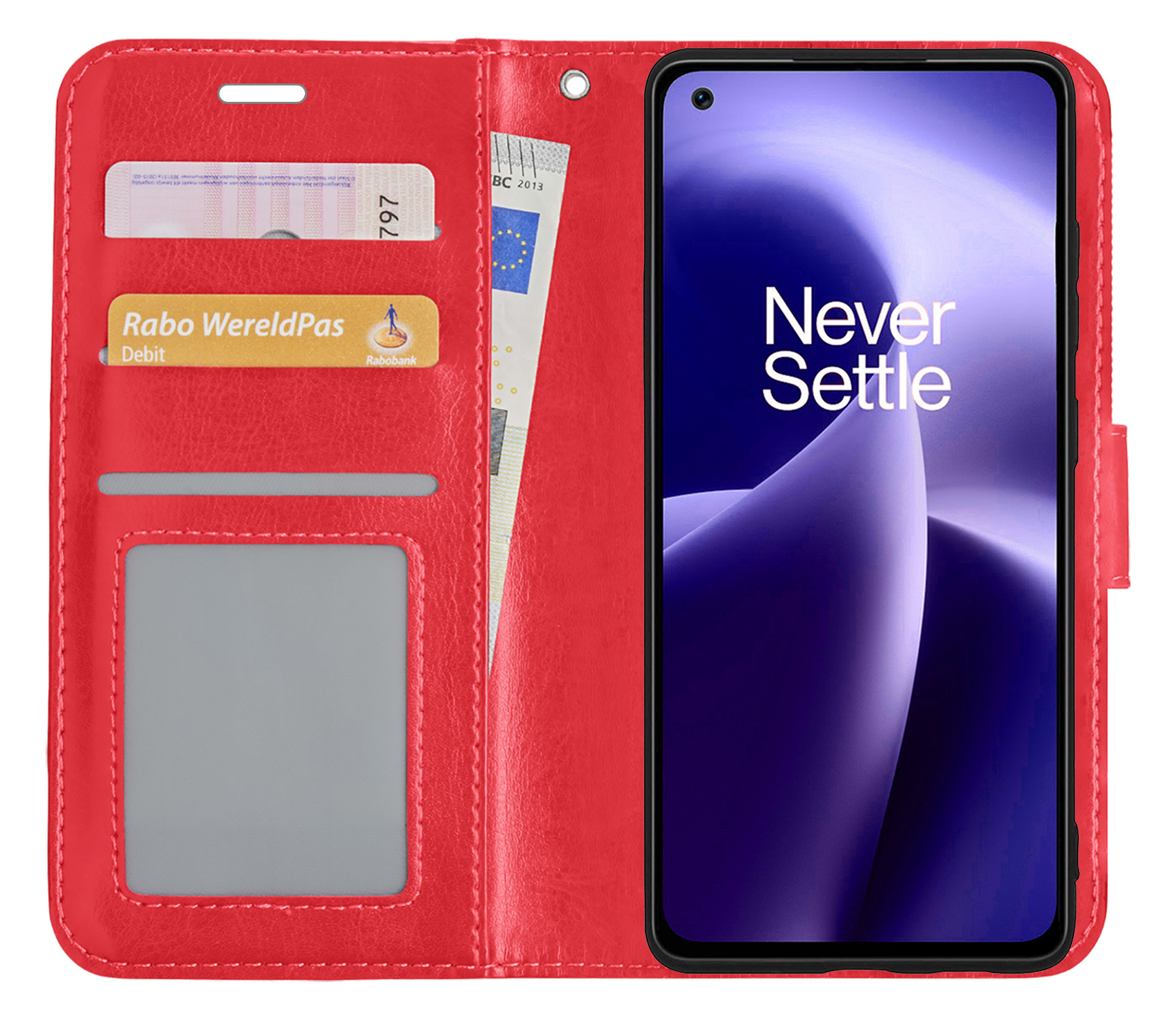 Nomfy Hoesje Geschikt voor OnePlus Nord 2T Hoes Bookcase Flipcase Book Cover Met Screenprotector - Hoes Geschikt voor OnePlus Nord 2T Hoesje Book Case - Rood