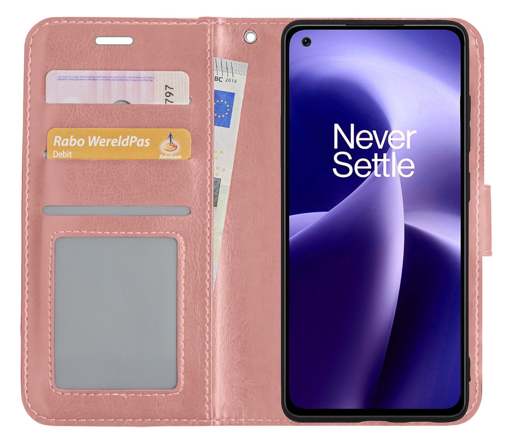 Nomfy Hoesje Geschikt voor OnePlus Nord 2T Hoes Bookcase Flipcase Book Cover Met Screenprotector - Hoes Geschikt voor OnePlus Nord 2T Hoesje Book Case - Rosé goud