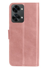 OnePlus Nord 2T Hoes Bookcase Flipcase Book Cover Met Screenprotector - OnePlus Nord 2T Hoesje Book Case - Rose Goud