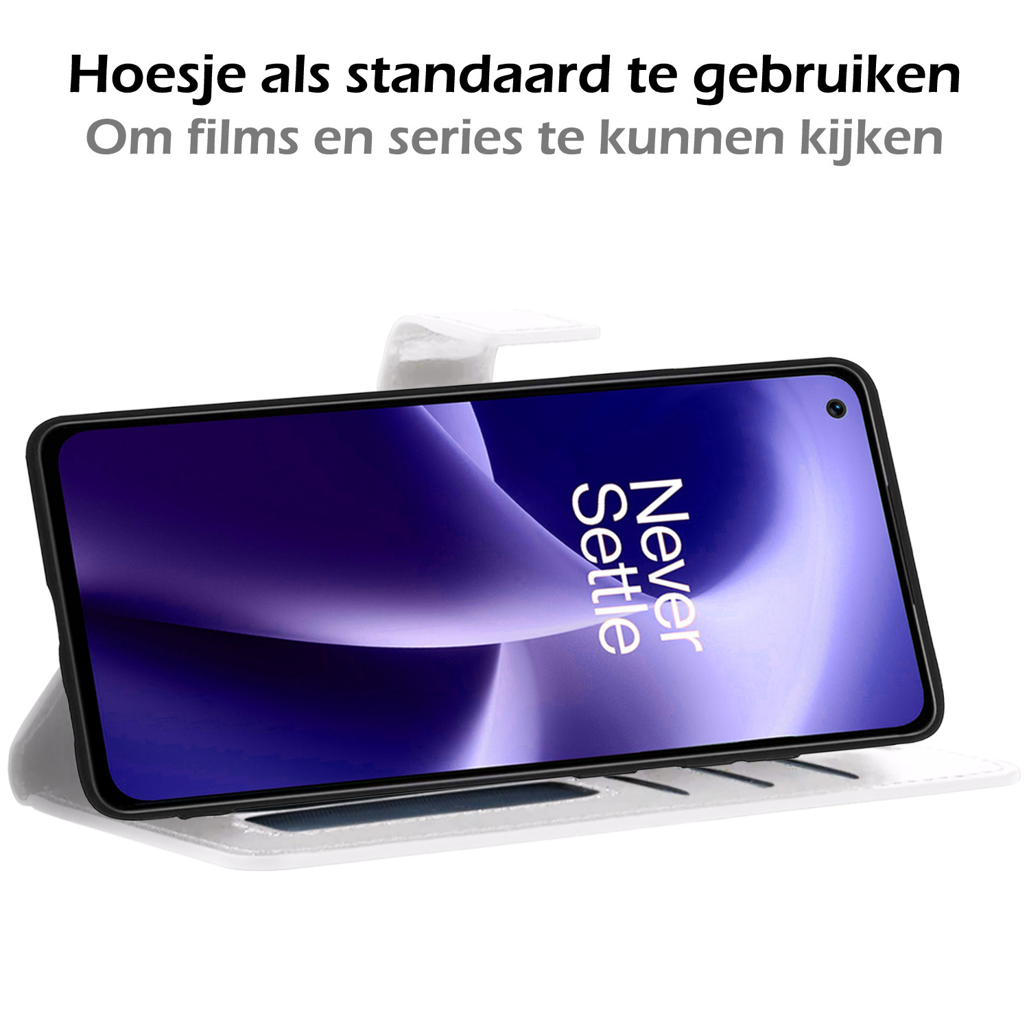 Nomfy Hoesje Geschikt voor OnePlus Nord 2T Hoes Bookcase Flipcase Book Cover Met Screenprotector - Hoes Geschikt voor OnePlus Nord 2T Hoesje Book Case - Wit