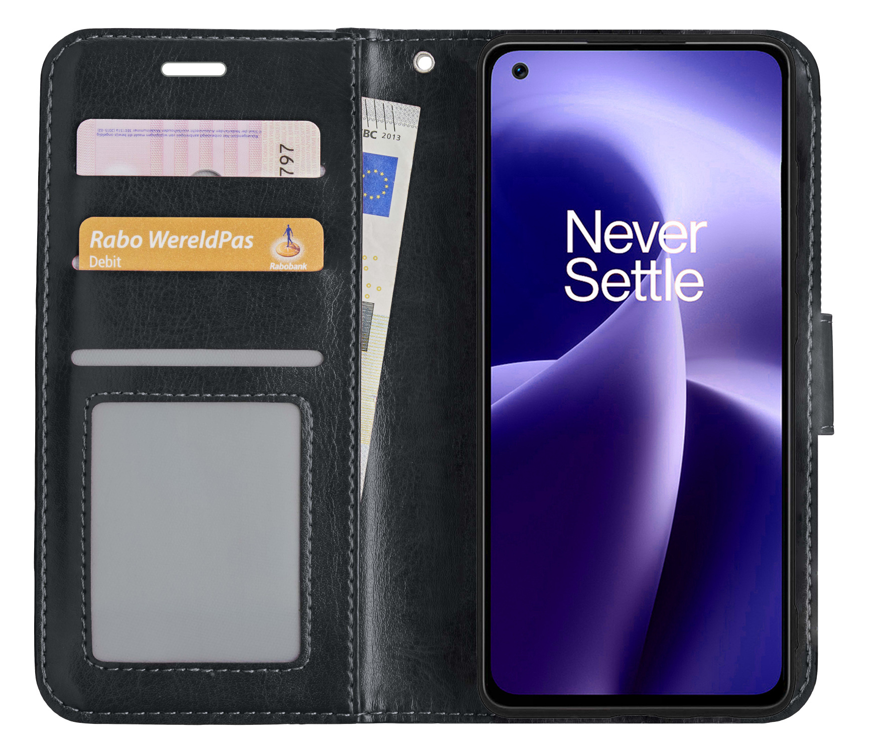 Nomfy Hoesje Geschikt voor OnePlus Nord 2T Hoes Bookcase Flipcase Book Cover Met Screenprotector - Hoes Geschikt voor OnePlus Nord 2T Hoesje Book Case - Zwart