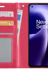 Nomfy Hoesje Geschikt voor OnePlus Nord 2T Hoes Bookcase Flipcase Book Cover Met 2x Screenprotector - Hoes Geschikt voor OnePlus Nord 2T Hoesje Book Case - Donkerroze
