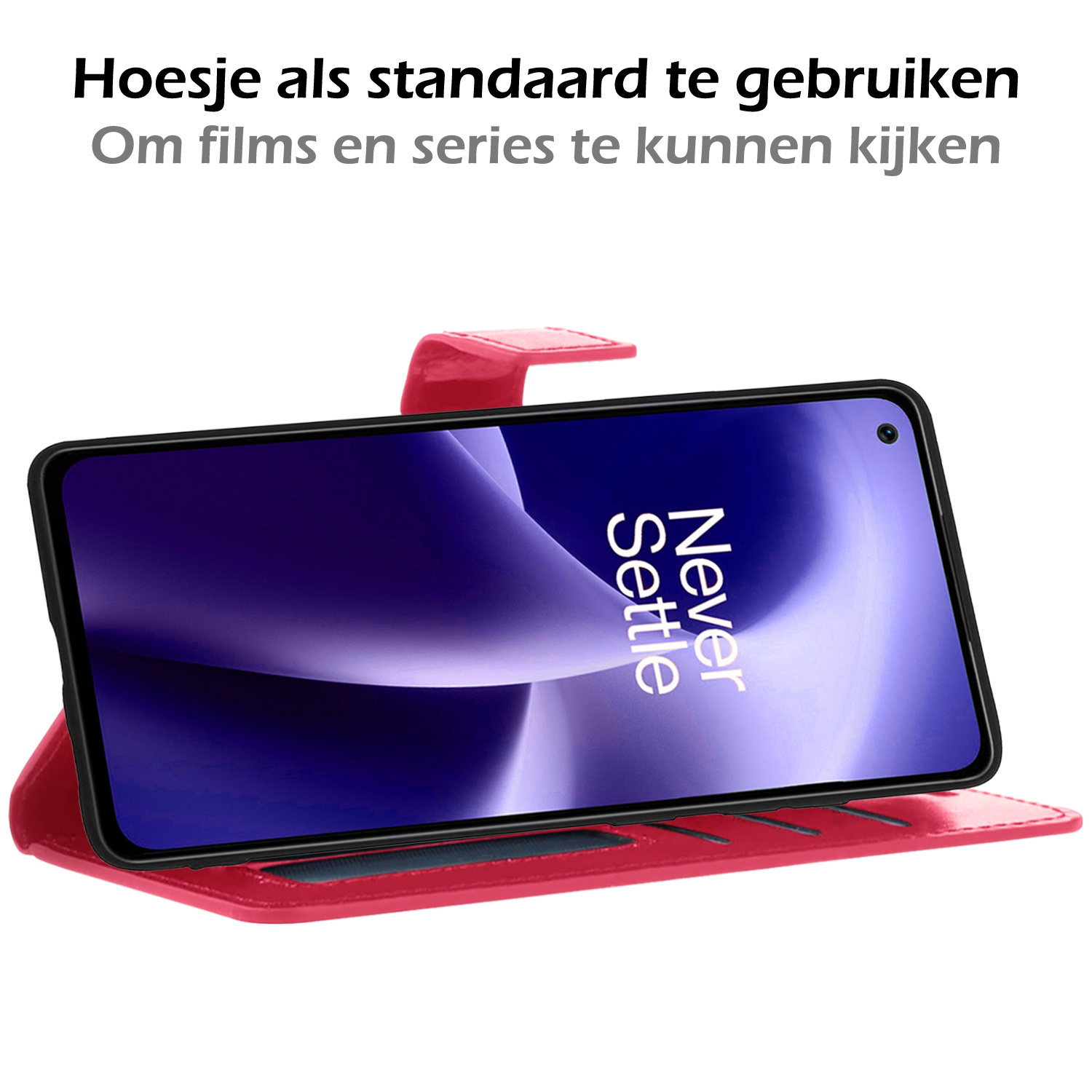 Nomfy Hoesje Geschikt voor OnePlus Nord 2T Hoes Bookcase Flipcase Book Cover Met 2x Screenprotector - Hoes Geschikt voor OnePlus Nord 2T Hoesje Book Case - Donkerroze