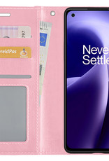Nomfy Hoesje Geschikt voor OnePlus Nord 2T Hoes Bookcase Flipcase Book Cover Met 2x Screenprotector - Hoes Geschikt voor OnePlus Nord 2T Hoesje Book Case - Lichtroze