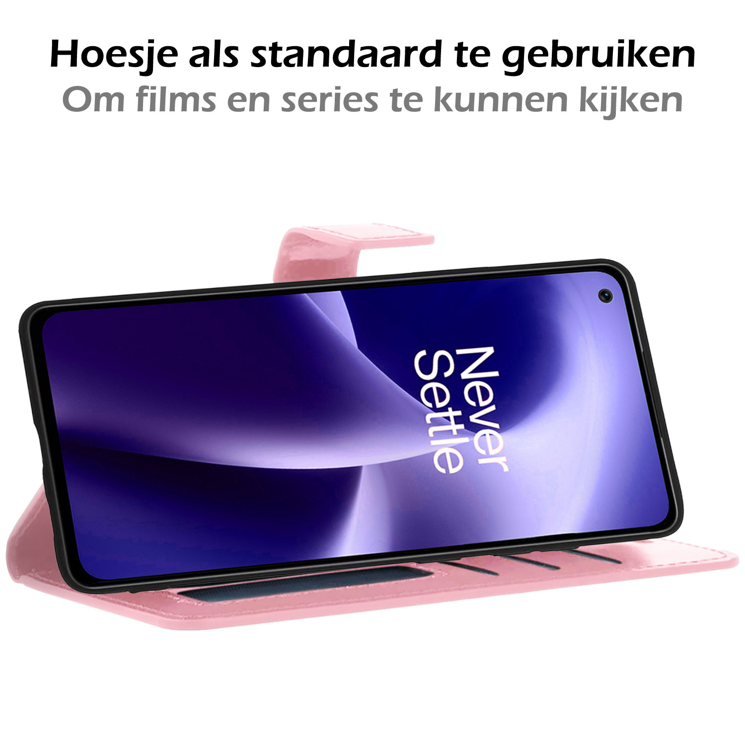 Nomfy Hoesje Geschikt voor OnePlus Nord 2T Hoes Bookcase Flipcase Book Cover Met 2x Screenprotector - Hoes Geschikt voor OnePlus Nord 2T Hoesje Book Case - Lichtroze