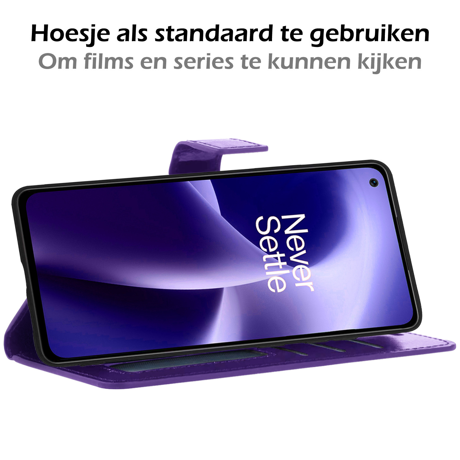 Nomfy Hoesje Geschikt voor OnePlus Nord 2T Hoes Bookcase Flipcase Book Cover Met 2x Screenprotector - Hoes Geschikt voor OnePlus Nord 2T Hoesje Book Case - Paars