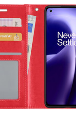 Nomfy Hoesje Geschikt voor OnePlus Nord 2T Hoes Bookcase Flipcase Book Cover Met 2x Screenprotector - Hoes Geschikt voor OnePlus Nord 2T Hoesje Book Case - Rood