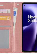 Nomfy Hoesje Geschikt voor OnePlus Nord 2T Hoes Bookcase Flipcase Book Cover Met 2x Screenprotector - Hoes Geschikt voor OnePlus Nord 2T Hoesje Book Case - Rosé goud