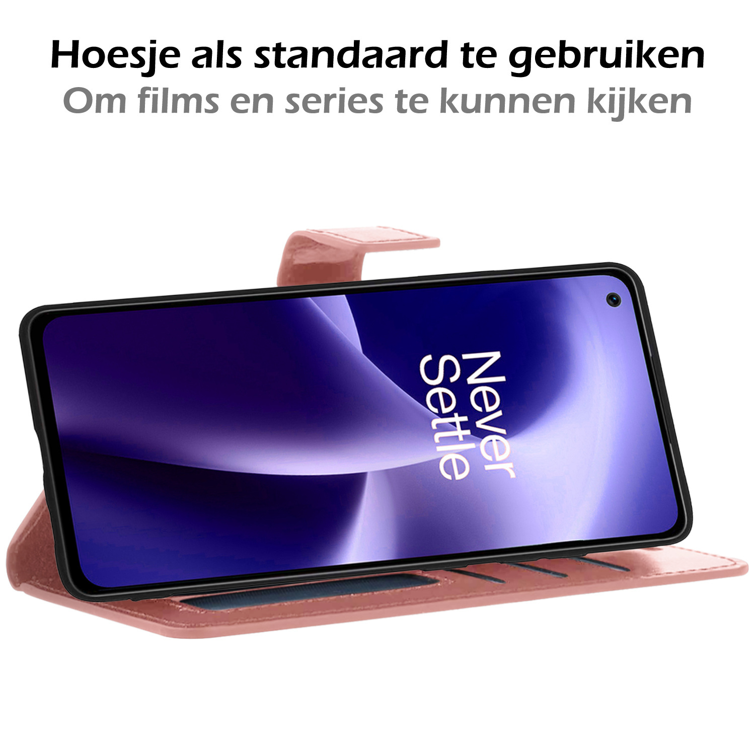 Nomfy Hoesje Geschikt voor OnePlus Nord 2T Hoes Bookcase Flipcase Book Cover Met 2x Screenprotector - Hoes Geschikt voor OnePlus Nord 2T Hoesje Book Case - Rosé goud