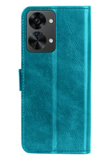 OnePlus Nord 2T Hoes Bookcase Flipcase Book Cover Met 2x Screenprotector - OnePlus Nord 2T Hoesje Book Case - Turquoise