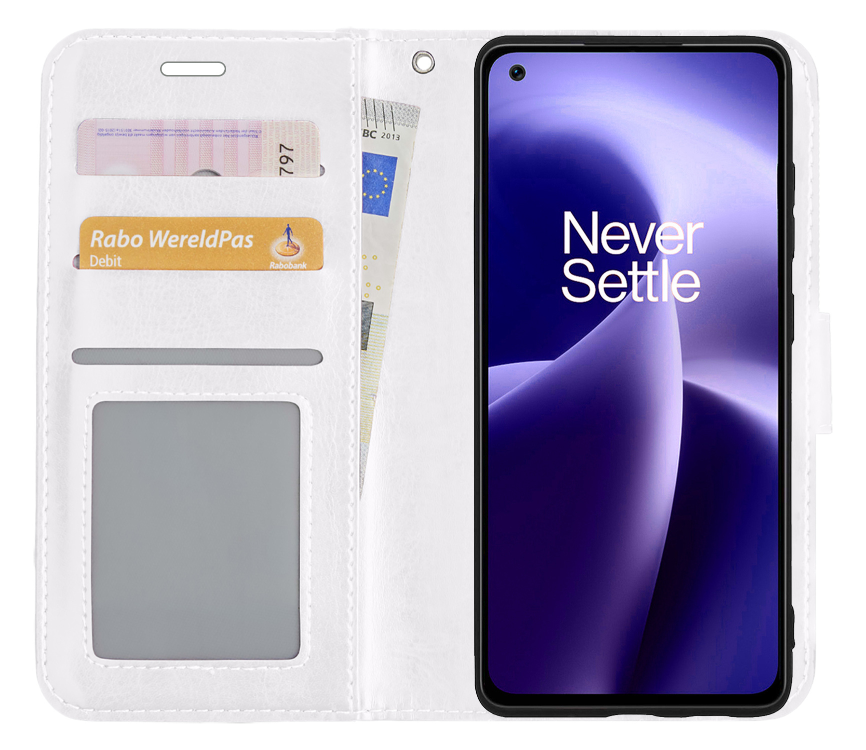 Nomfy Hoesje Geschikt voor OnePlus Nord 2T Hoes Bookcase Flipcase Book Cover Met 2x Screenprotector - Hoes Geschikt voor OnePlus Nord 2T Hoesje Book Case - Wit