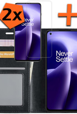 Nomfy Hoesje Geschikt voor OnePlus Nord 2T Hoes Bookcase Flipcase Book Cover Met 2x Screenprotector - Hoes Geschikt voor OnePlus Nord 2T Hoesje Book Case - Zwart