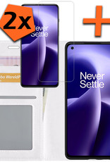 Nomfy Hoesje Geschikt voor OnePlus Nord 2T Hoes Bookcase Flipcase Book Cover Met 2x Screenprotector - Hoes Geschikt voor OnePlus Nord 2T Hoesje Book Case - Wit