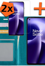 Nomfy Hoesje Geschikt voor OnePlus Nord 2T Hoes Bookcase Flipcase Book Cover Met 2x Screenprotector - Hoes Geschikt voor OnePlus Nord 2T Hoesje Book Case - Turquoise