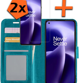 Nomfy OnePlus Nord 2T Hoesje Bookcase Turquoise Met 2x Screenprotector