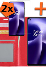 Nomfy Hoesje Geschikt voor OnePlus Nord 2T Hoes Bookcase Flipcase Book Cover Met 2x Screenprotector - Hoes Geschikt voor OnePlus Nord 2T Hoesje Book Case - Rood