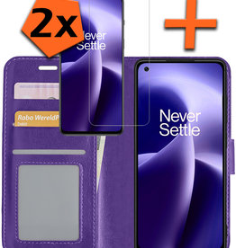 Nomfy OnePlus Nord 2T Hoesje Bookcase Paars Met 2x Screenprotector