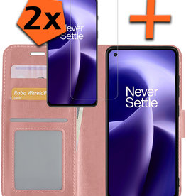 Nomfy Nomfy OnePlus Nord 2T Hoesje Bookcase Lichtroze Met 2x Screenprotector