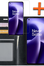 Nomfy Hoesje Geschikt voor OnePlus Nord 2T Hoes Bookcase Flipcase Book Cover Met Screenprotector - Hoes Geschikt voor OnePlus Nord 2T Hoesje Book Case - Zwart