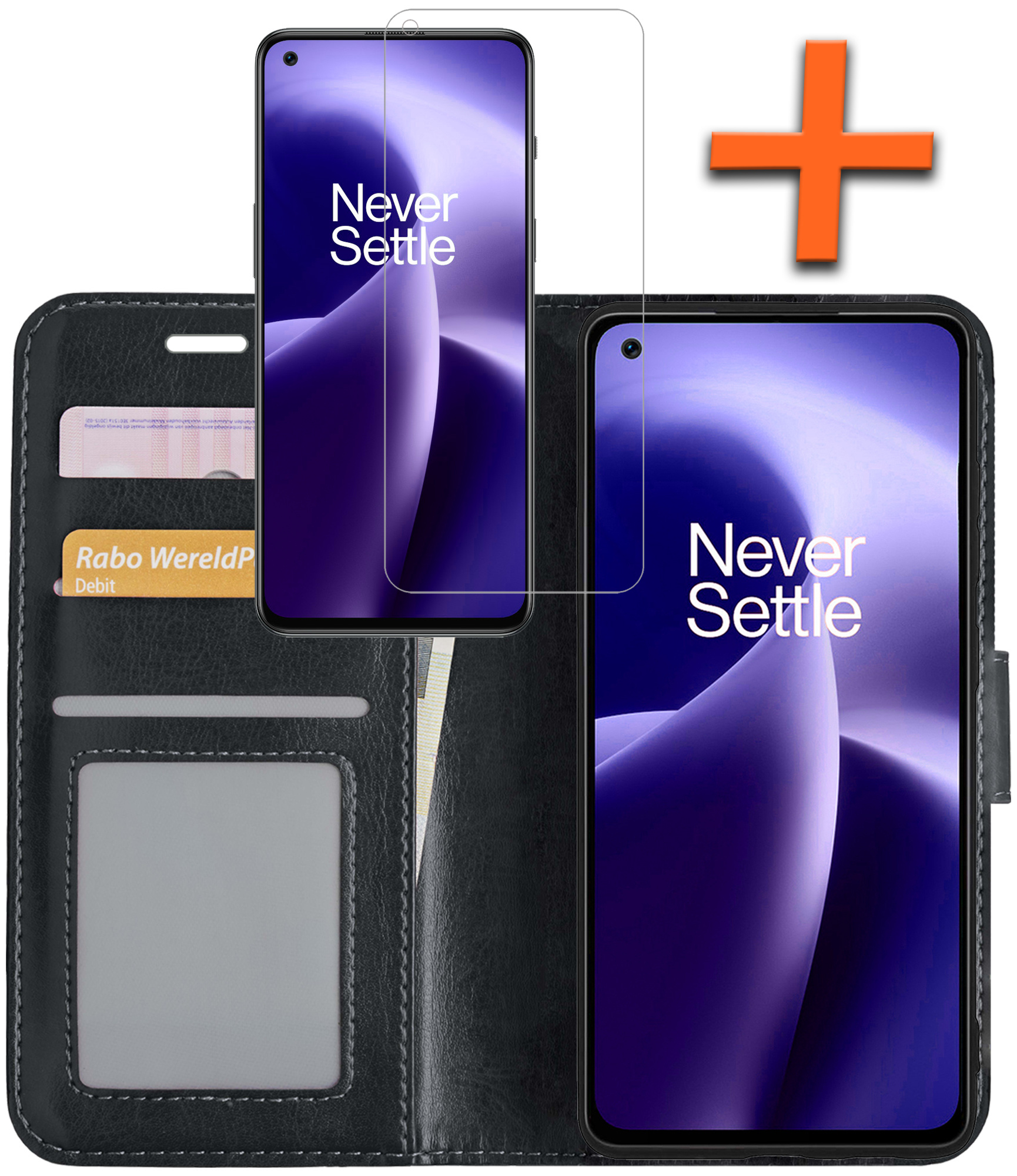 Nomfy Hoesje Geschikt voor OnePlus Nord 2T Hoes Bookcase Flipcase Book Cover Met Screenprotector - Hoes Geschikt voor OnePlus Nord 2T Hoesje Book Case - Zwart