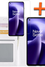 Nomfy Hoesje Geschikt voor OnePlus Nord 2T Hoes Bookcase Flipcase Book Cover Met Screenprotector - Hoes Geschikt voor OnePlus Nord 2T Hoesje Book Case - Wit