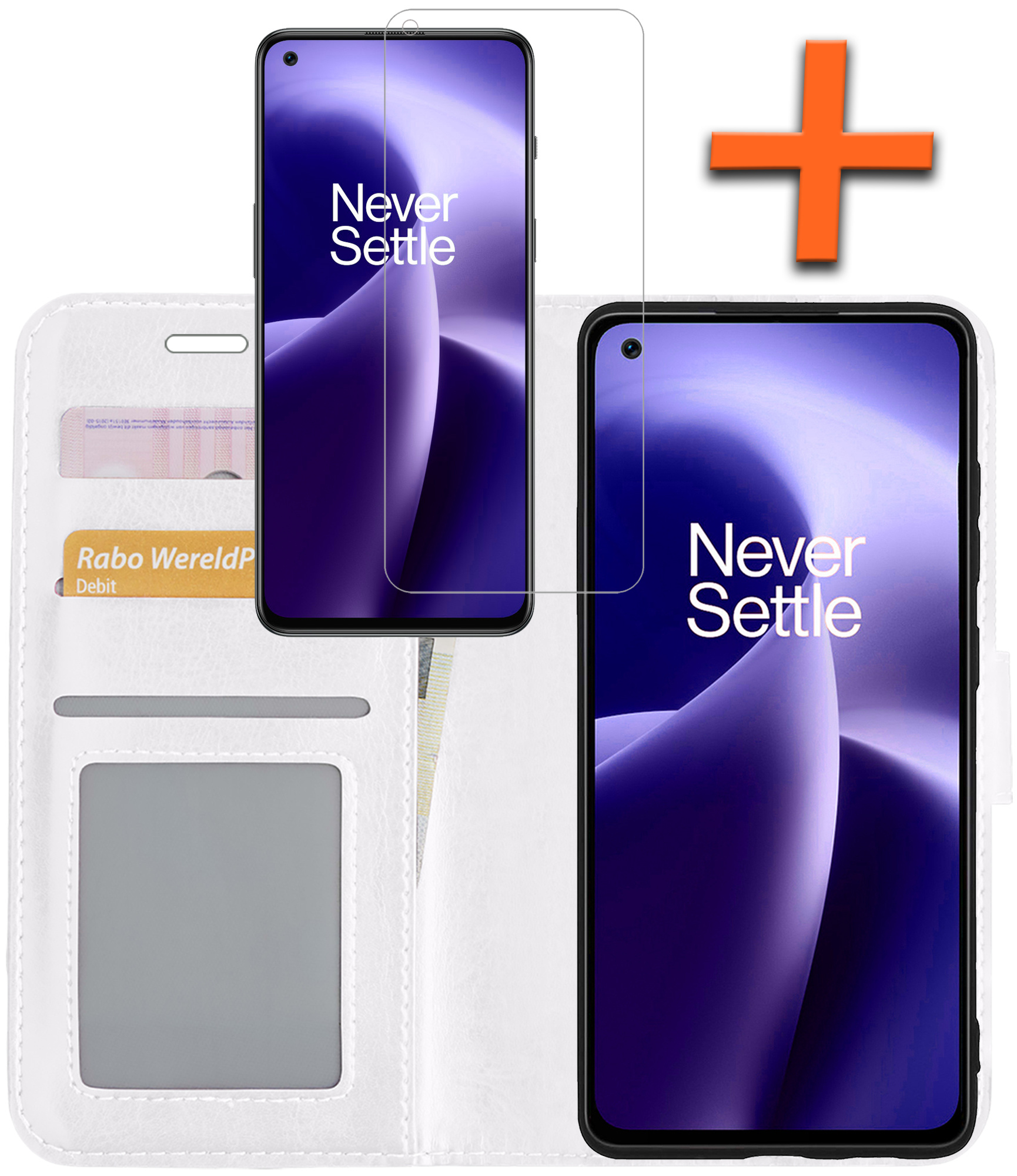 Nomfy Hoesje Geschikt voor OnePlus Nord 2T Hoes Bookcase Flipcase Book Cover Met Screenprotector - Hoes Geschikt voor OnePlus Nord 2T Hoesje Book Case - Wit