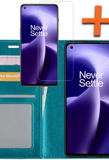 OnePlus Nord 2T Hoes Bookcase Flipcase Book Cover Met Screenprotector - OnePlus Nord 2T Hoesje Book Case - Turquoise