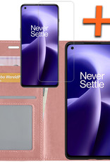 Nomfy Hoesje Geschikt voor OnePlus Nord 2T Hoes Bookcase Flipcase Book Cover Met Screenprotector - Hoes Geschikt voor OnePlus Nord 2T Hoesje Book Case - Rosé goud