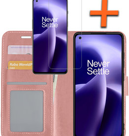 Nomfy Nomfy OnePlus Nord 2T Hoesje Bookcase Rose Goud Met Screenprotector