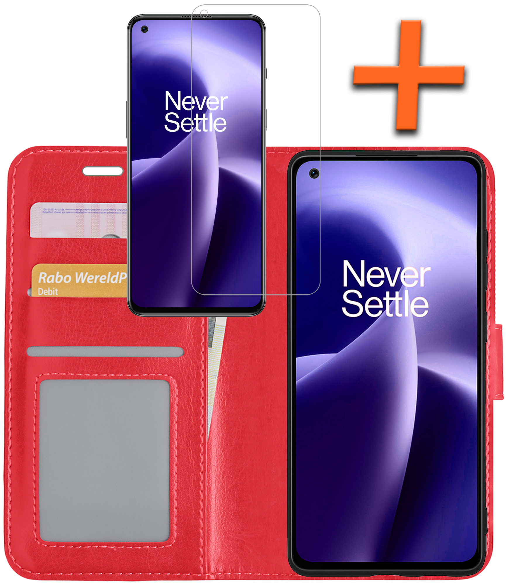 Nomfy Hoesje Geschikt voor OnePlus Nord 2T Hoes Bookcase Flipcase Book Cover Met Screenprotector - Hoes Geschikt voor OnePlus Nord 2T Hoesje Book Case - Rood