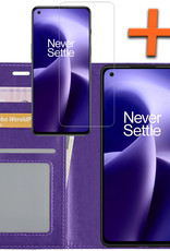 Nomfy Hoesje Geschikt voor OnePlus Nord 2T Hoes Bookcase Flipcase Book Cover Met Screenprotector - Hoes Geschikt voor OnePlus Nord 2T Hoesje Book Case - Paars