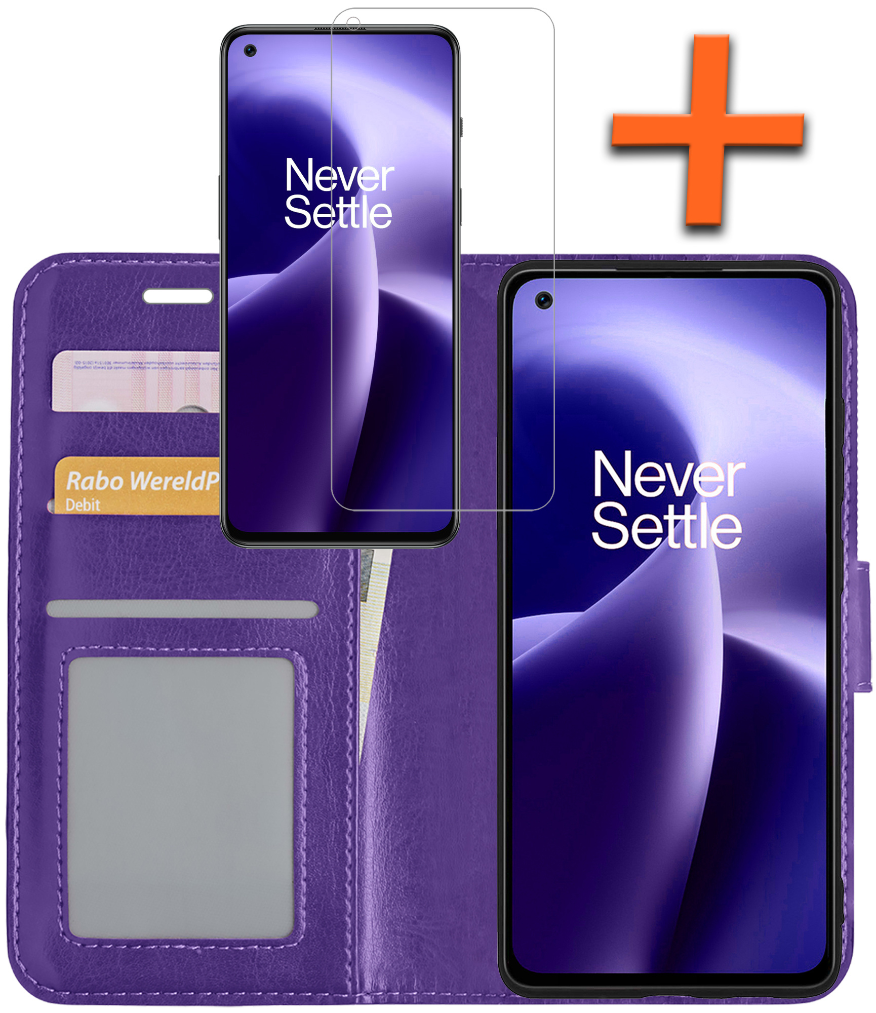 Nomfy Hoesje Geschikt voor OnePlus Nord 2T Hoes Bookcase Flipcase Book Cover Met Screenprotector - Hoes Geschikt voor OnePlus Nord 2T Hoesje Book Case - Paars