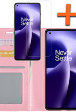 Nomfy Hoesje Geschikt voor OnePlus Nord 2T Hoes Bookcase Flipcase Book Cover Met Screenprotector - Hoes Geschikt voor OnePlus Nord 2T Hoesje Book Case - Lichtroze