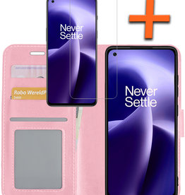 Nomfy Nomfy OnePlus Nord 2T Hoesje Bookcase Lichtroze Met Screenprotector
