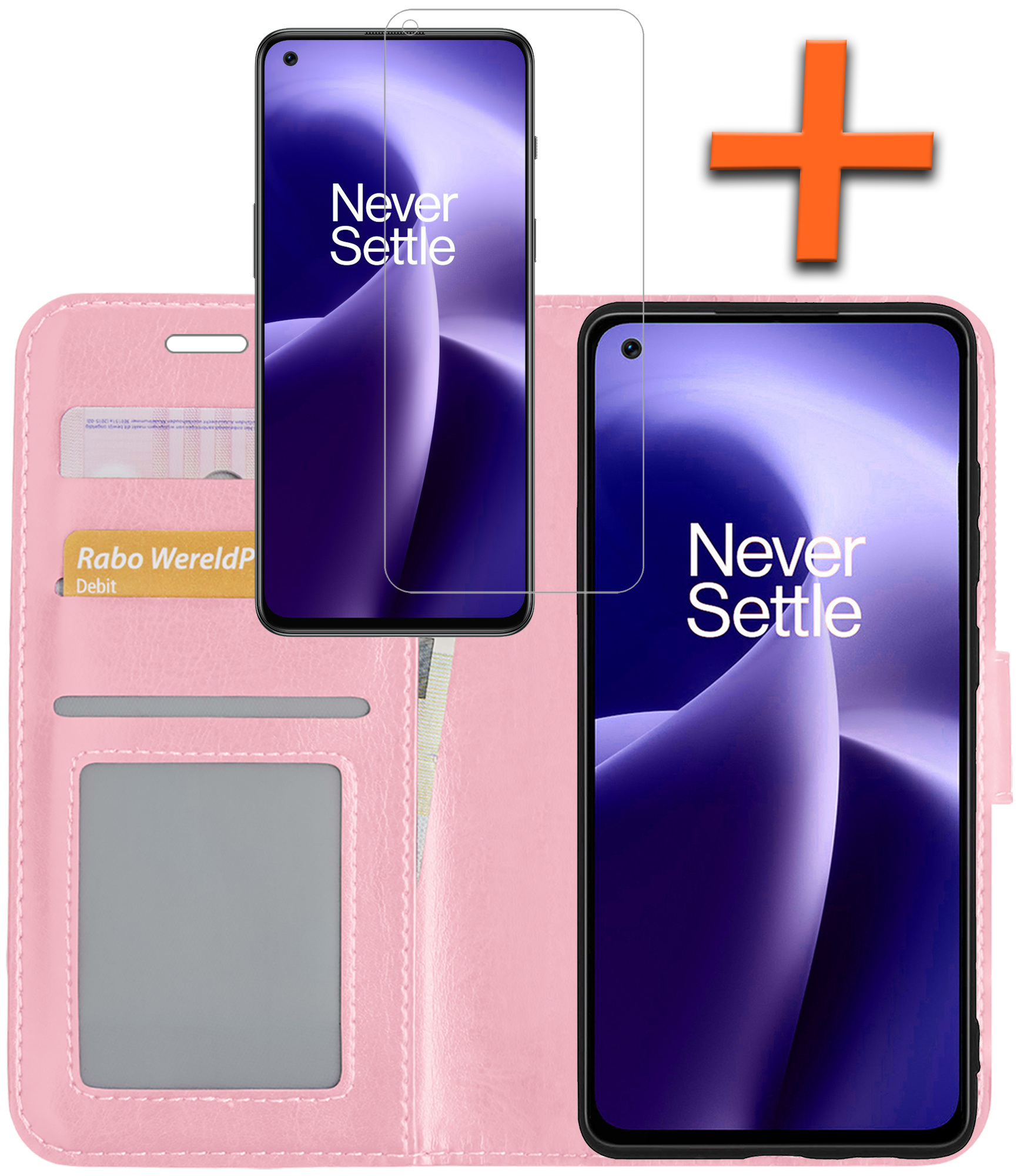 Nomfy Hoesje Geschikt voor OnePlus Nord 2T Hoes Bookcase Flipcase Book Cover Met Screenprotector - Hoes Geschikt voor OnePlus Nord 2T Hoesje Book Case - Lichtroze