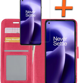 Nomfy Nomfy OnePlus Nord 2T Hoesje Bookcase Donkerroze Met Screenprotector