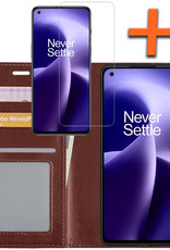 Nomfy Hoesje Geschikt voor OnePlus Nord 2T Hoes Bookcase Flipcase Book Cover Met Screenprotector - Hoes Geschikt voor OnePlus Nord 2T Hoesje Book Case - Bruin