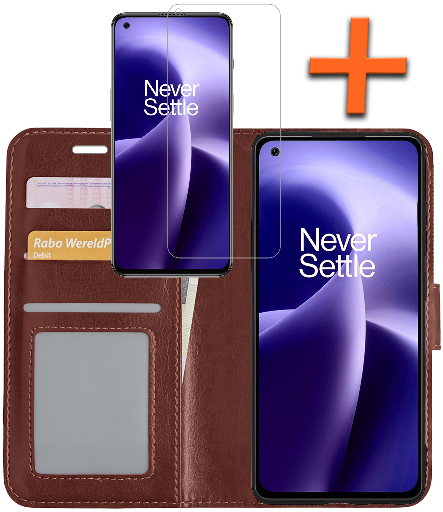 Nomfy Hoesje Geschikt voor OnePlus Nord 2T Hoes Bookcase Flipcase Book Cover Met Screenprotector - Hoes Geschikt voor OnePlus Nord 2T Hoesje Book Case - Bruin