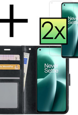 OnePlus Nord 2T Hoesje Book Case Hoes Flip Cover Bookcase 2x Met Screenprotector - Zwart