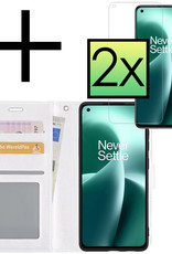 NoXx Hoes Geschikt voor OnePlus Nord 2T Hoesje Book Case Hoes Flip Cover Wallet Bookcase Met 2x Screenprotector - Wit