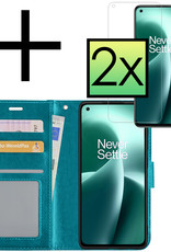 NoXx Hoes Geschikt voor OnePlus Nord 2T Hoesje Book Case Hoes Flip Cover Wallet Bookcase Met 2x Screenprotector - Turquoise