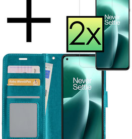 NoXx OnePlus Nord 2T Hoesje Bookcase Turquoise Met 2x Screenprotector