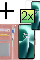 NoXx Hoes Geschikt voor OnePlus Nord 2T Hoesje Book Case Hoes Flip Cover Wallet Bookcase Met 2x Screenprotector - Rosé goud