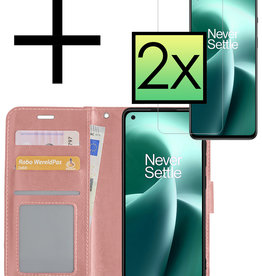 NoXx OnePlus Nord 2T Hoesje Bookcase Rose Goud Met 2x Screenprotector