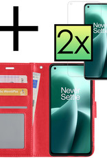 NoXx Hoes Geschikt voor OnePlus Nord 2T Hoesje Book Case Hoes Flip Cover Wallet Bookcase Met 2x Screenprotector - Rood