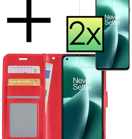 NoXx OnePlus Nord 2T Hoesje Bookcase Rood Met 2x Screenprotector