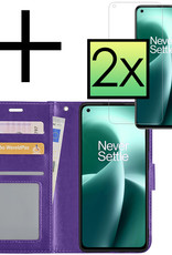 NoXx Hoes Geschikt voor OnePlus Nord 2T Hoesje Book Case Hoes Flip Cover Wallet Bookcase Met 2x Screenprotector - Paars