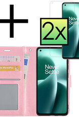 NoXx Hoes Geschikt voor OnePlus Nord 2T Hoesje Book Case Hoes Flip Cover Wallet Bookcase Met 2x Screenprotector - Lichtroze